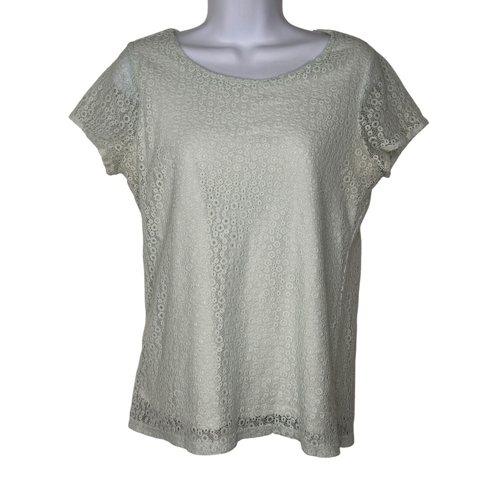 Ann Taylor Blouse Medium Mint Green Lace Overlay Whimsicore Lined Scoop Light